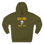 Personalized USMC Marine Corps AF hoodie in Army Green with gold USMC lettering, a custom photo area and unit text