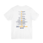 Navy veteran tee in White with the VETERAN acrostic back print over a faded aircraft carrier