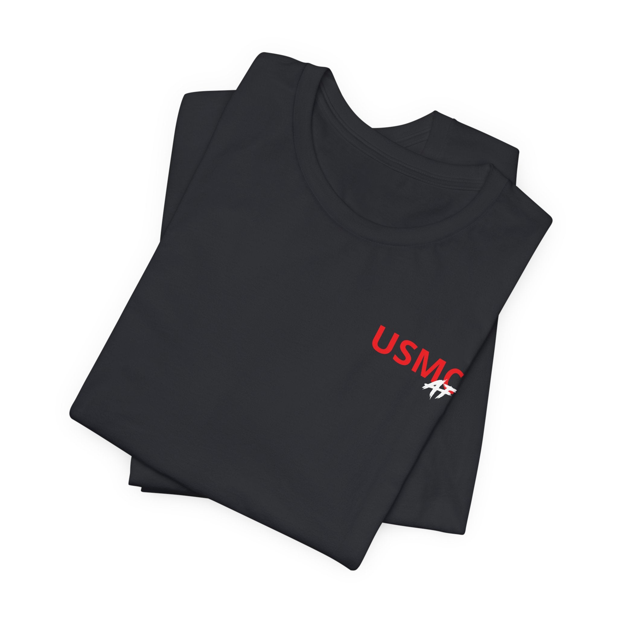 Marine Corps veteran T-shirt in Vintage Black shown folded with the USMC AF chest print