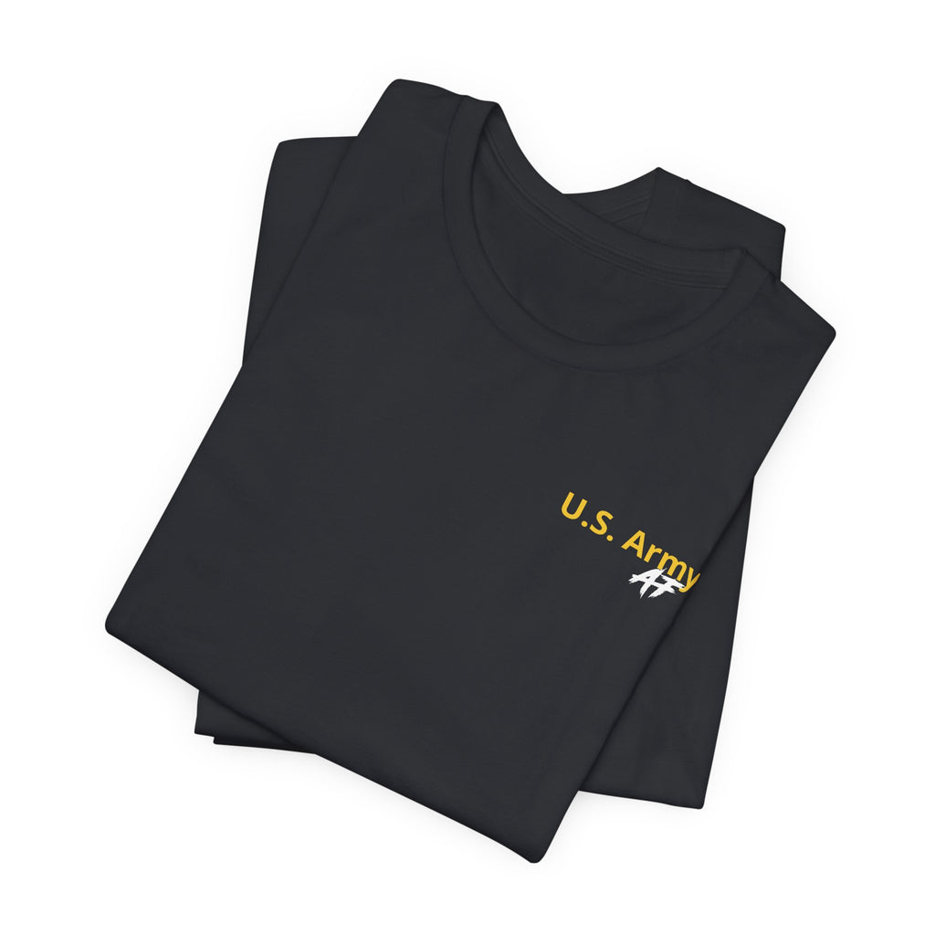 Army veteran T-shirt in Vintage Black shown folded with the U.S. Army AF chest print