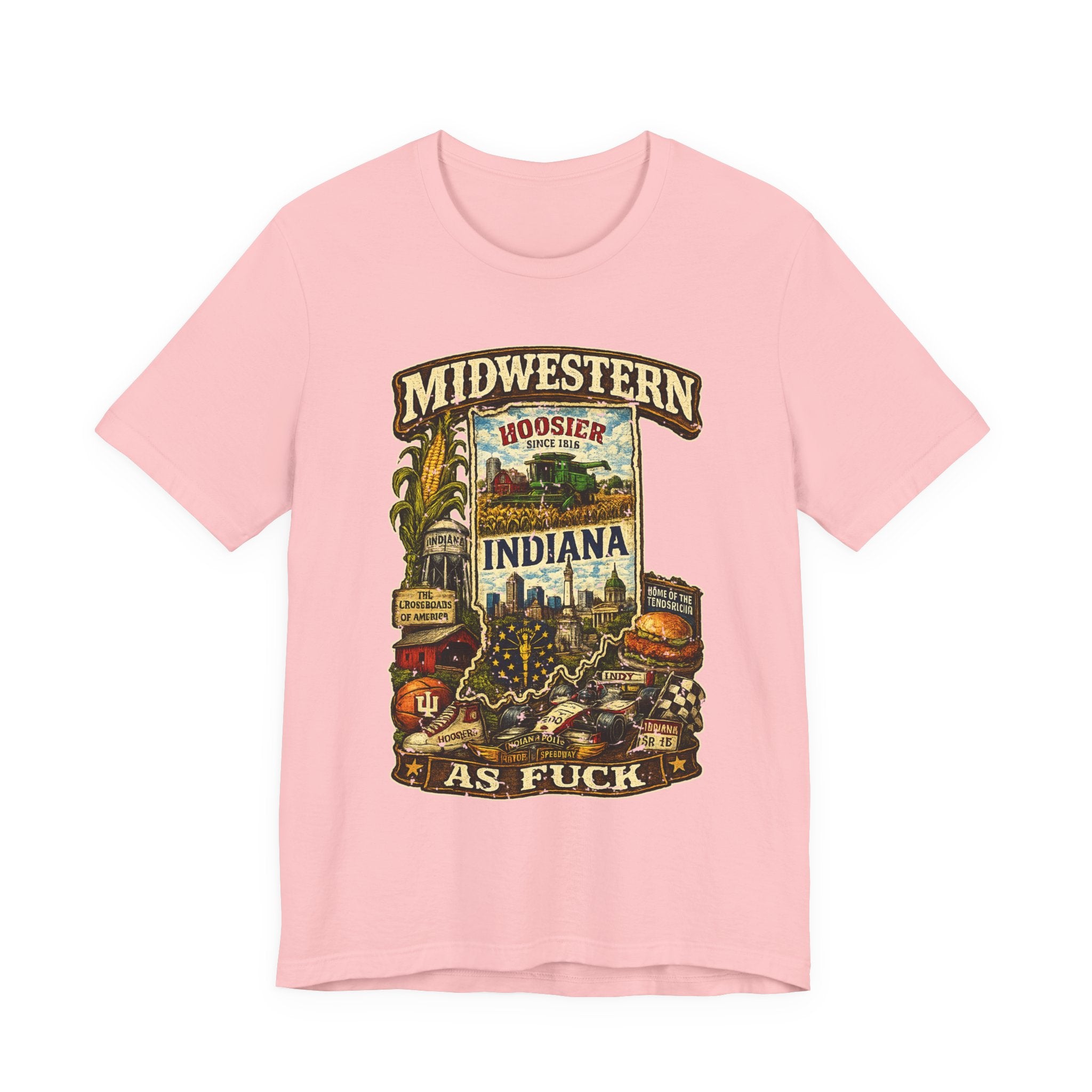 Pink Midwestern As Fuck Indiana T-Shirt, no filter Hoosier State pride tee