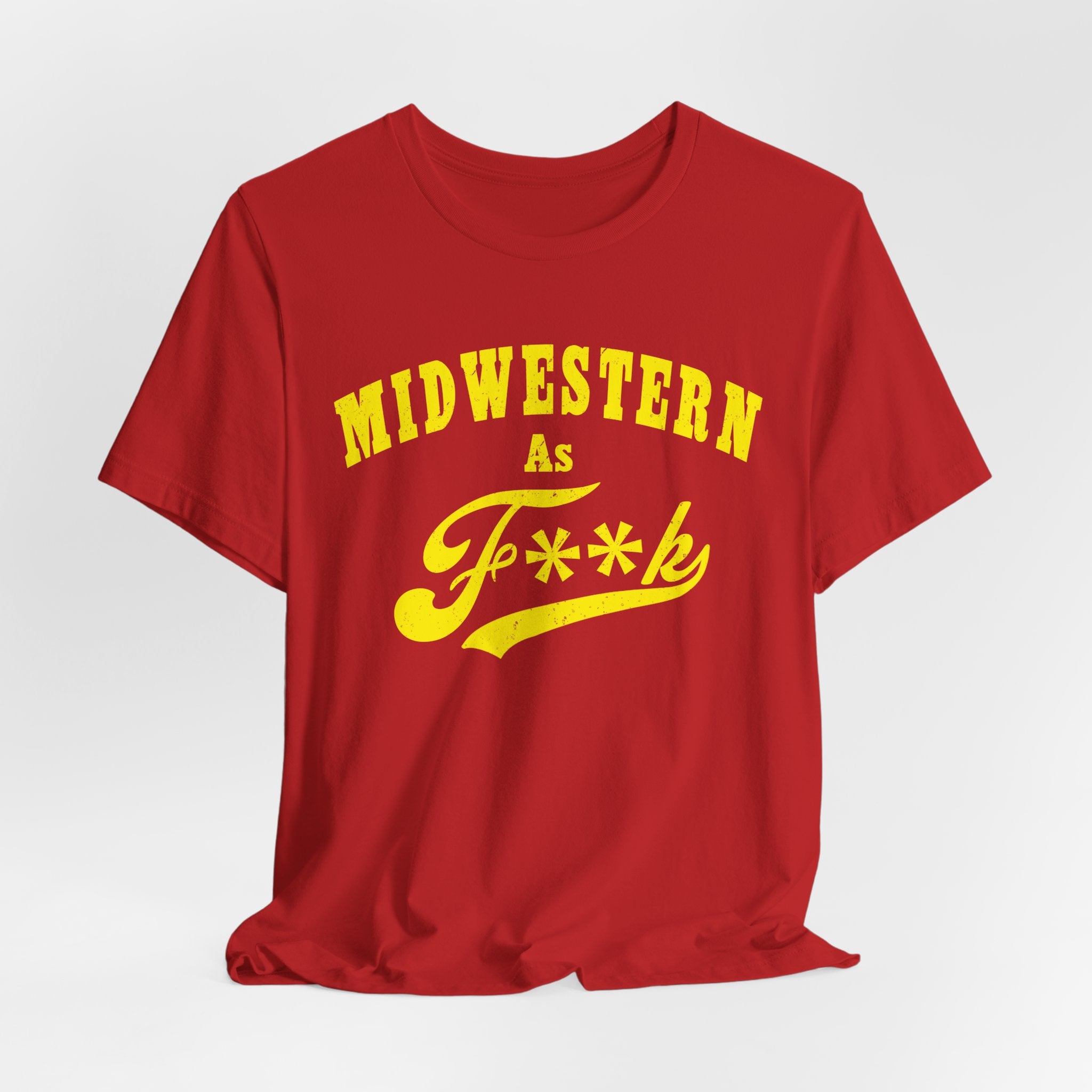 Midwestern AF Yellow PG-13 Shirt front view – clean Midwest humor graphic tee Bella+Canvas