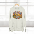Oatmeal heather Kansas AF hoodie hanging by a window, front print on show