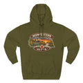 Army green Nebraska As F**K hoodie laid flat with the censored Midwestern banner print