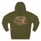Army green Nebraska As F**K hoodie laid flat with the censored Midwestern banner print