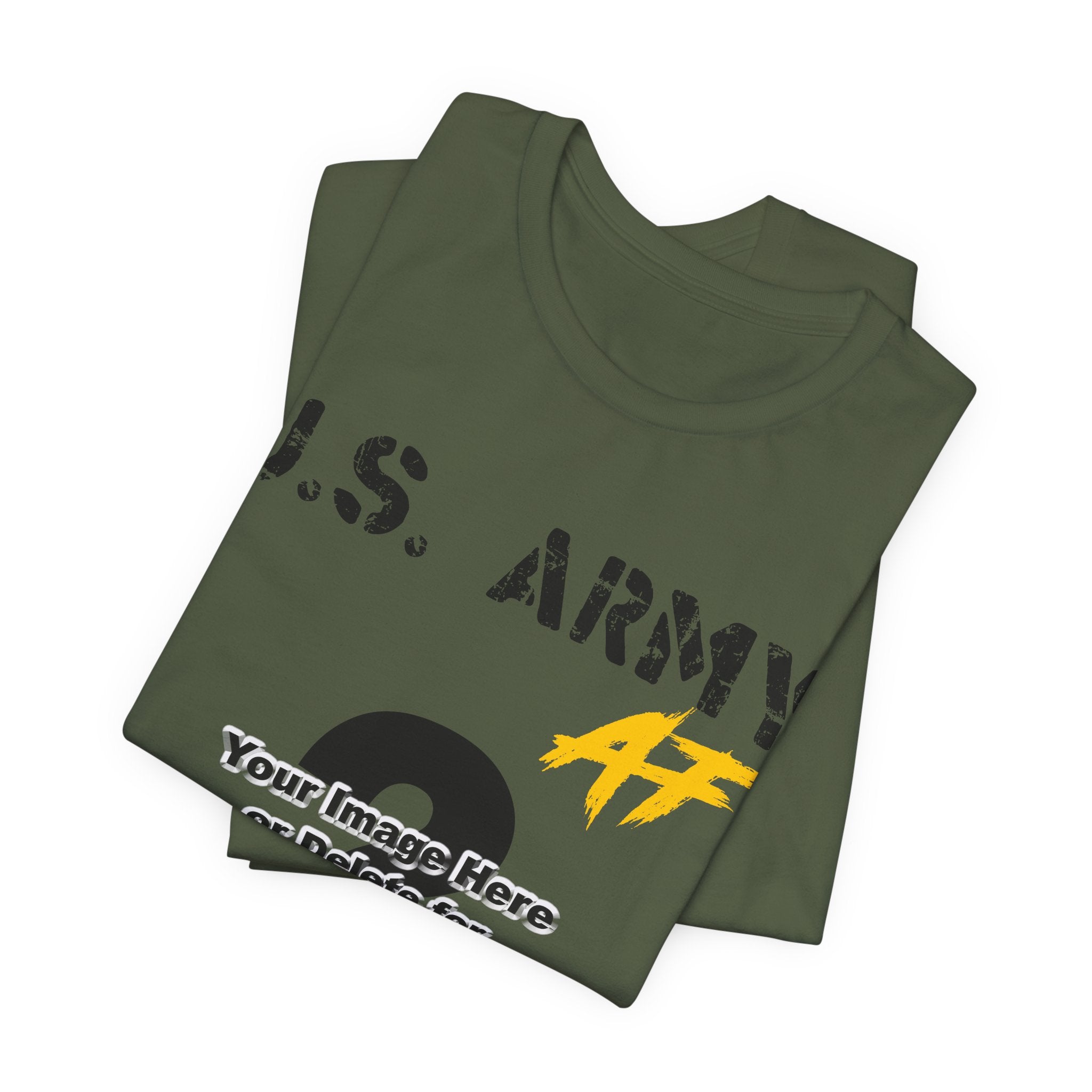 Personalized U.S. Army AF T-shirt in Military Green shown folded, with U.S. ARMY lettering