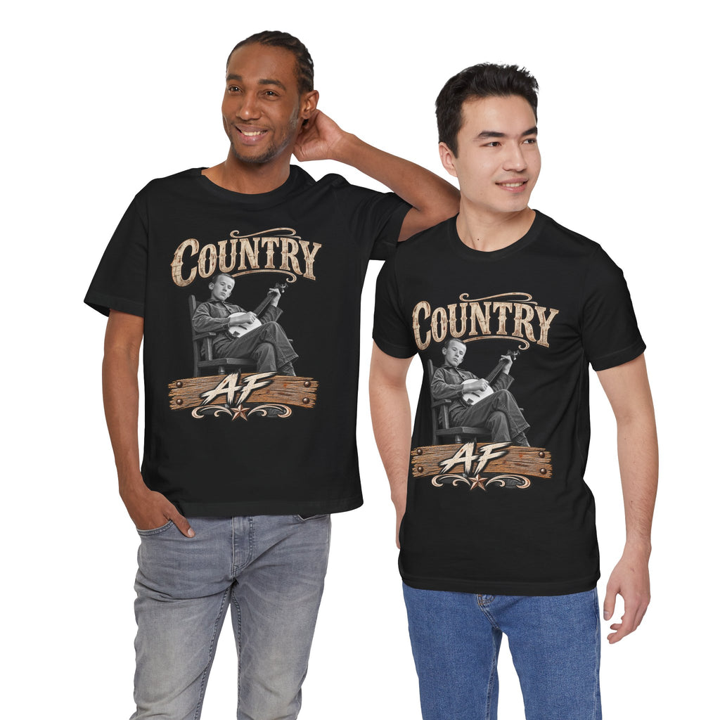 Two men side by side in Black Country AF tees, front prints showing