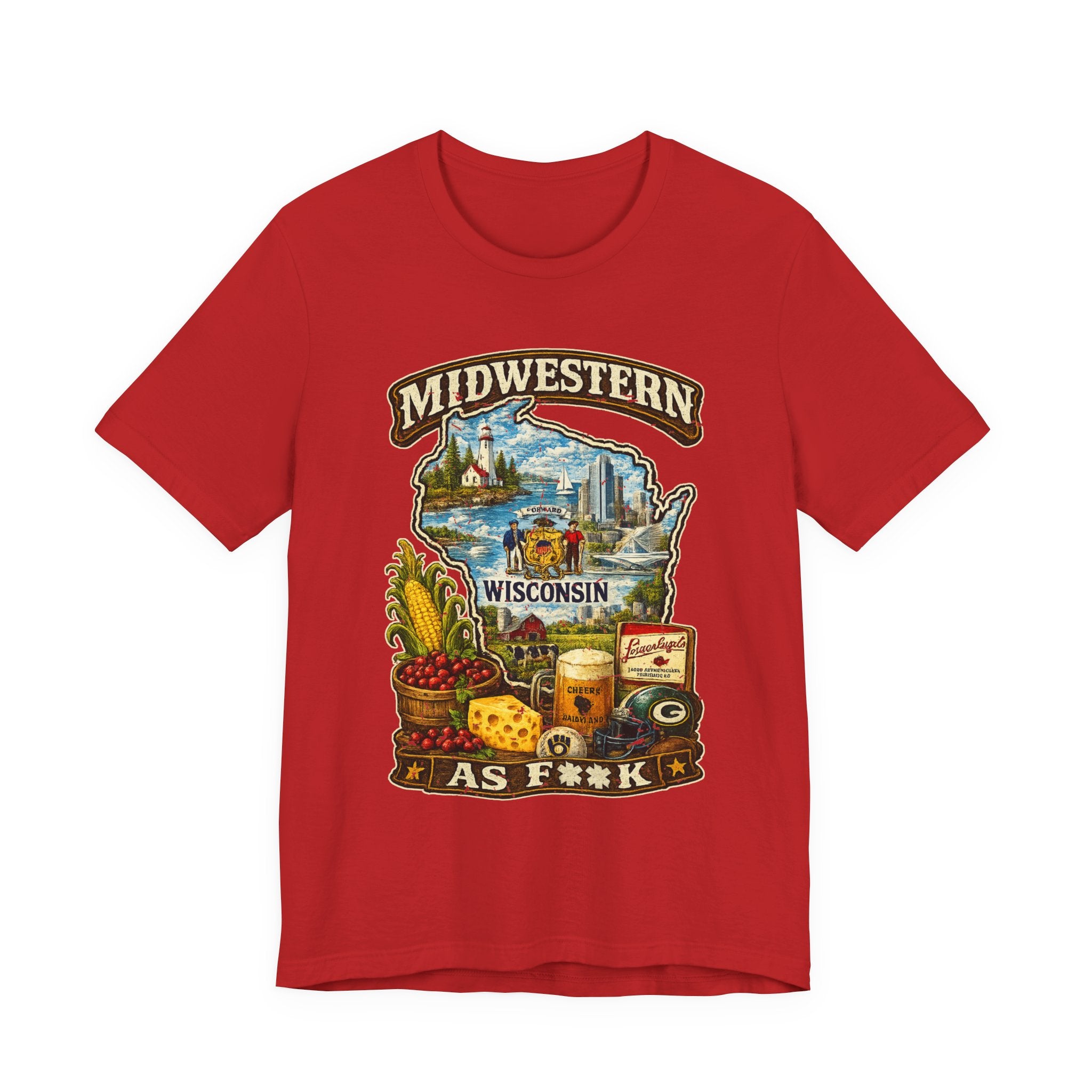 Red Midwestern As F**K Wisconsin T-Shirt, slightly salty Cheesehead State pride tee
