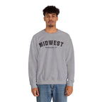 Young man standing in the Sport Grey personalized Midwest sweatshirt