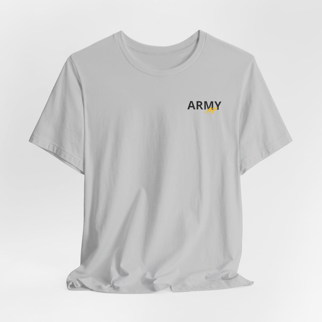 Army veteran T-shirt in Solid Athletic Grey shown draped with the ARMY chest print