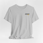 Army veteran T-shirt in Solid Athletic Grey shown draped with the ARMY chest print