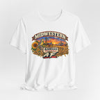 White Kansas AF T-shirt draped on grey, front graphic centred