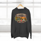 Charcoal heather Nebraska As F**K hoodie on a wooden hanger, front graphic centred
