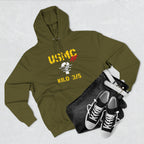 Personalized USMC Marine Corps AF hoodie in Army Green styled flat with denim shorts and black sneakers