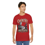 Man in the Red Country As Fuck tee, banjo player front graphic