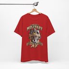 Military K-9 T-shirt in Red shown on a hanger