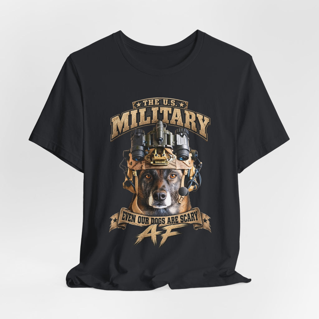 Military K-9 T-shirt in Vintage Black shown draped with the working dog front print