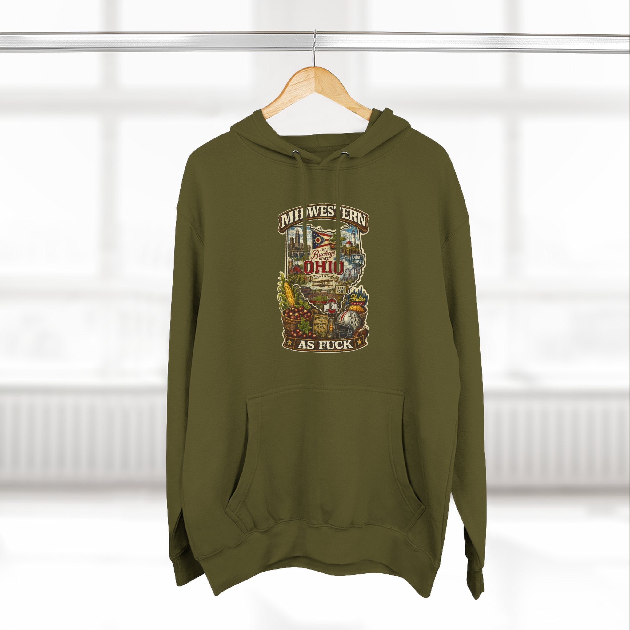 Ohio Midwestern As Fuck Hoodie | Buckeye State Graphic Pullover | Lane Seven LS14001 Fleece Hoodie | No Filter Collection