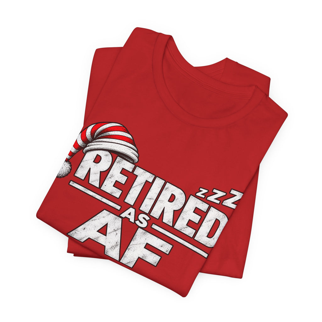 Red Retired AF tee folded with the sleeping-cap lettering running across the fold
