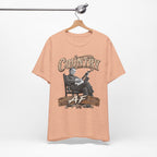 Heather Peach Country AF tee on a wooden hanger against a white wall
