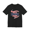 Black Bush League AF tee shown flat, the collegiate BUSH LEAGUE graphic in navy and red