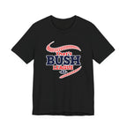 Black Bush League AF tee shown flat, the collegiate BUSH LEAGUE graphic in navy and red