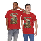Midwestern As Fuck Michigan T-Shirt – product photo 18 featuring a distressed vintage design featuring Michigan's Upper and Lower Peninsulas overlaid with the state outline, surrounded by Detroit's skyline, Woodward Avenue, the Great Lakes, and Traverse City cherries