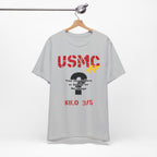 Personalized USMC Marine Corps AF T-shirt in Solid Athletic Grey on a wooden hanger