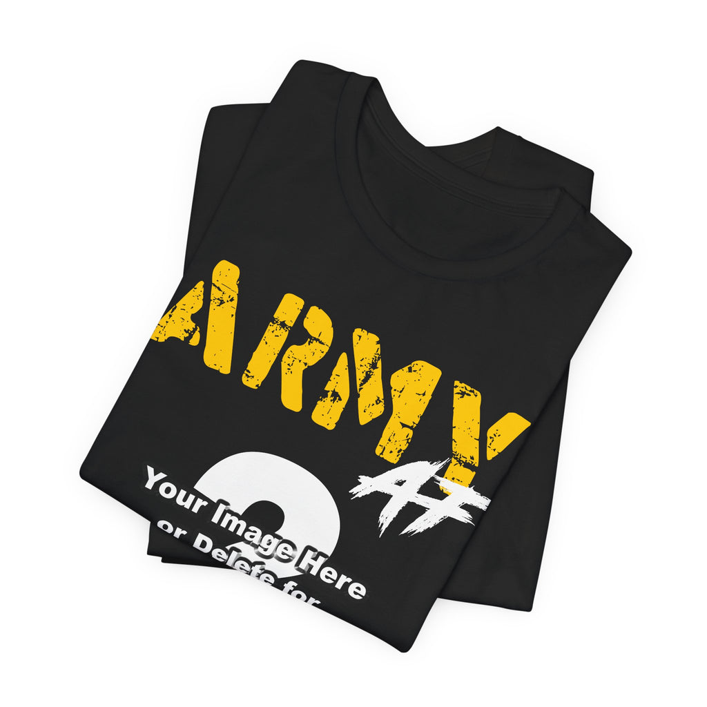 Personalized U.S. Army AF T-shirt in Black shown folded, with gold ARMY lettering