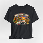 Vintage black Kansas As F**K T-shirt draped flat, full Sunflower State graphic