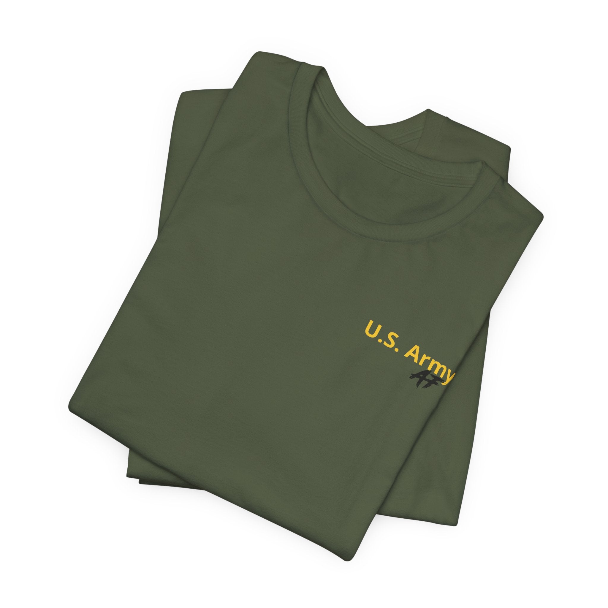 Army veteran T-shirt in Military Green shown folded with the U.S. Army chest print