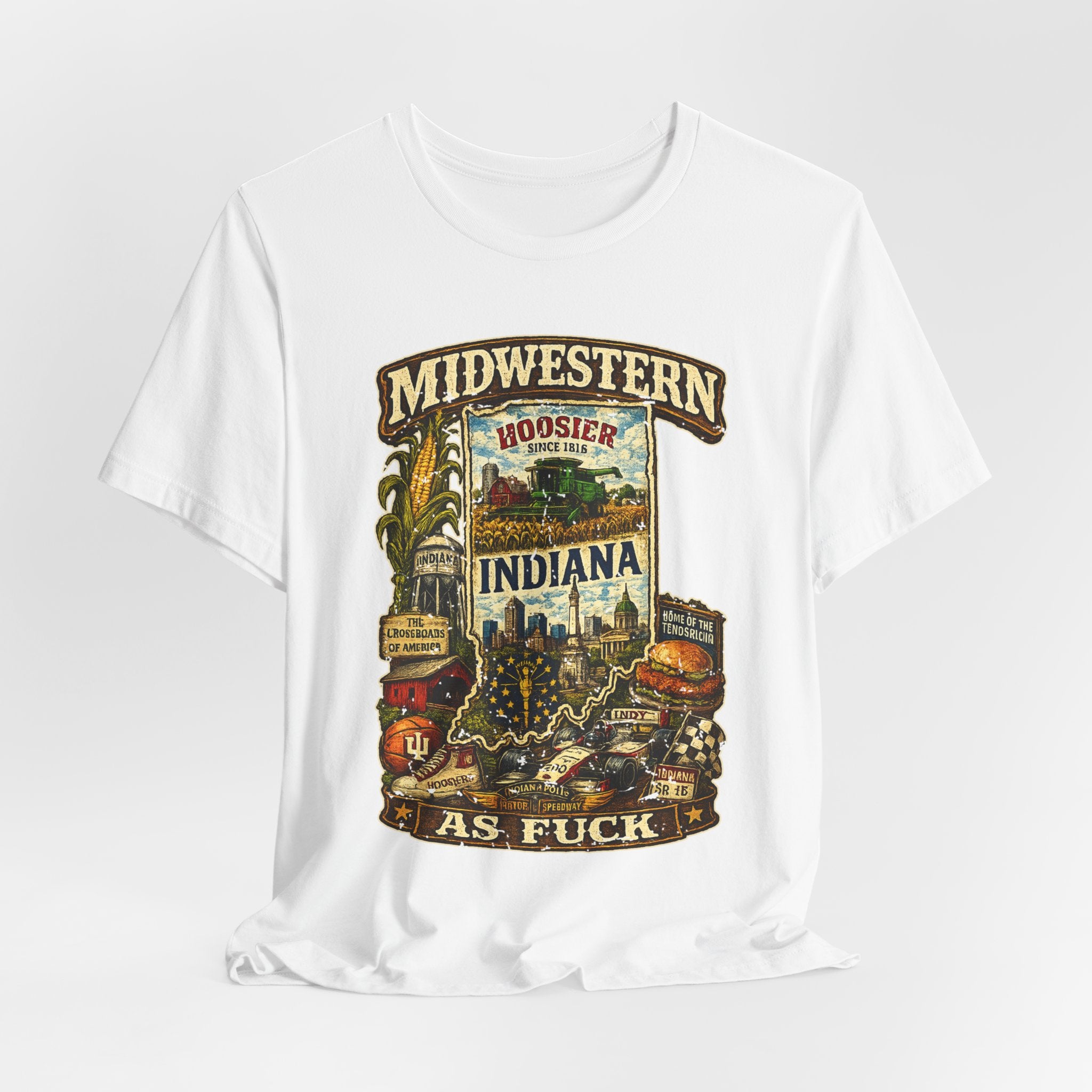 Indiana Midwestern As Fuck T-Shirt | Hoosier Pride Graphic Tee | Indiana State Shirt | Bella + Canvas 3001 | No Filter Collection