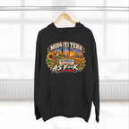 Black Kansas As F**K hoodie on a wooden hanger by a bright window