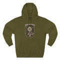 Family Friendly Midwestern AF Minnesota Hoodie in Army Green – distressed Minnesota state flag design with pine trees, loon and walleye