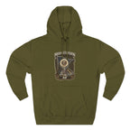 Family Friendly Midwestern AF Minnesota Hoodie in Army Green – distressed Minnesota state flag design with pine trees, loon and walleye