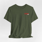 Marine Corps veteran T-shirt in Military Green shown draped with the USMC AF chest print