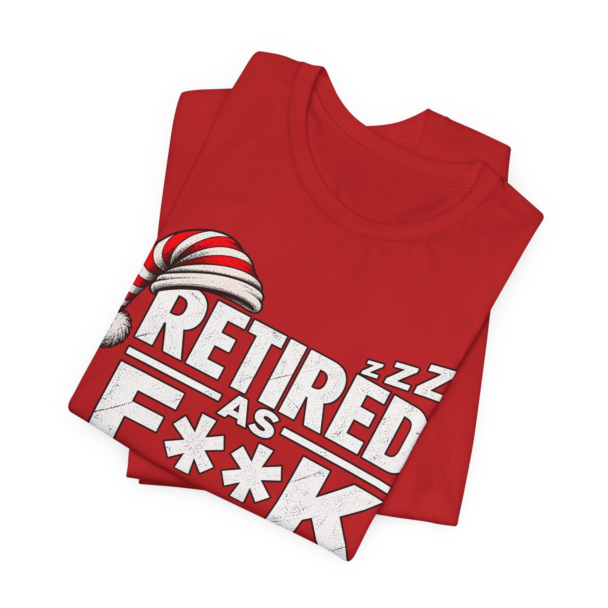 Red Retired As F**K T-shirt folded, the starred-out lettering running across the top