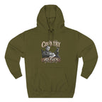 Army Green Country As Fuck hoodie laid flat with the country front graphic