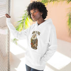 Slightly Salty Midwestern As F**K Illinois Hoodie – product photo 1 featuring a distressed vintage design featuring the Illinois state outline overlaid with the state flag, surrounded by the Chicago skyline, the Chicago Theatre sign, The Bean, deep-dish pizza, a Chicago-style hot dog, and towering corn fields