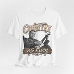 White Country As Fuck tee draped and rumpled, banjo front print showing