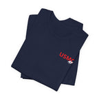Marine Corps veteran T-shirt in Navy shown folded with the personalized USMC AF chest print