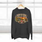 Charcoal heather Nebraska hoodie on a hanger showing the Midwestern AF front print