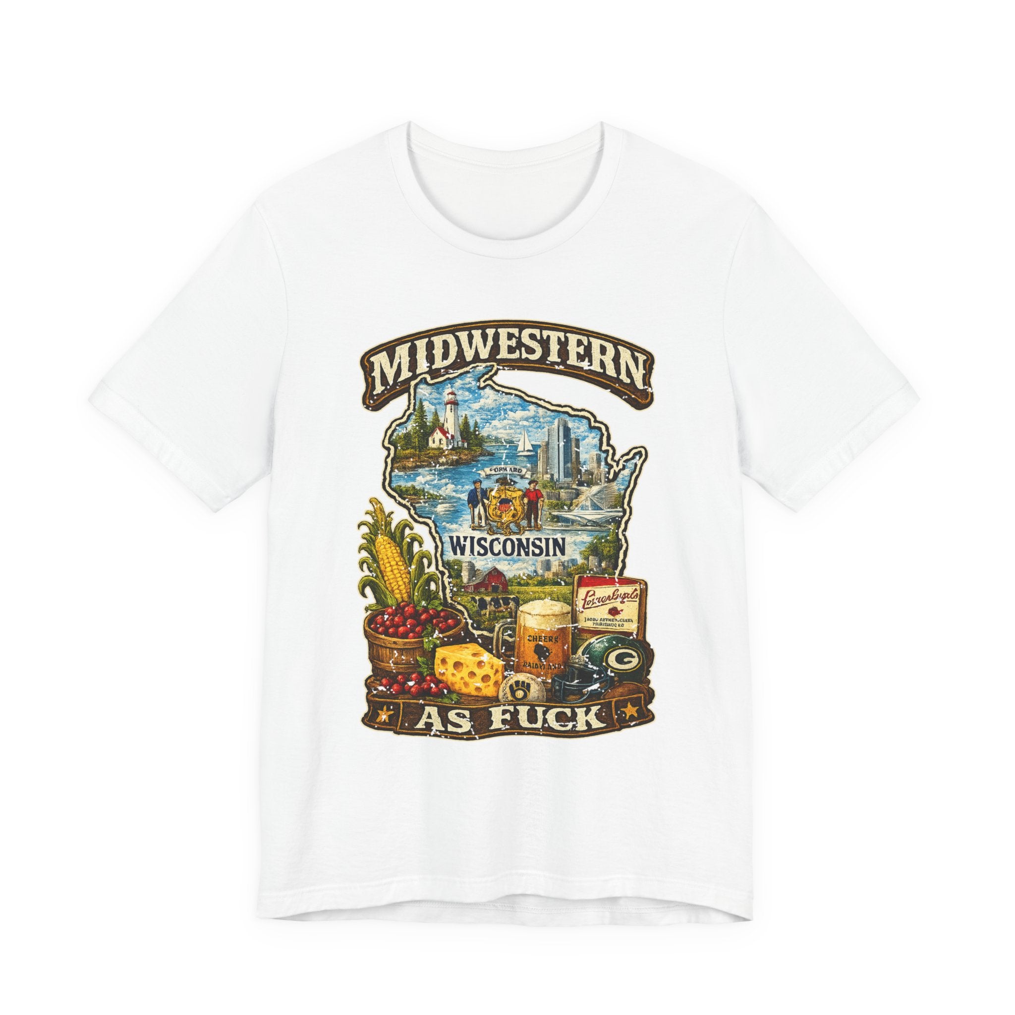 White Midwestern As Fuck Wisconsin T-Shirt, no filter Cheesehead State pride tee