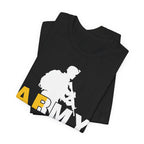 Black Army AF tees folded in a stack, front print partly visible