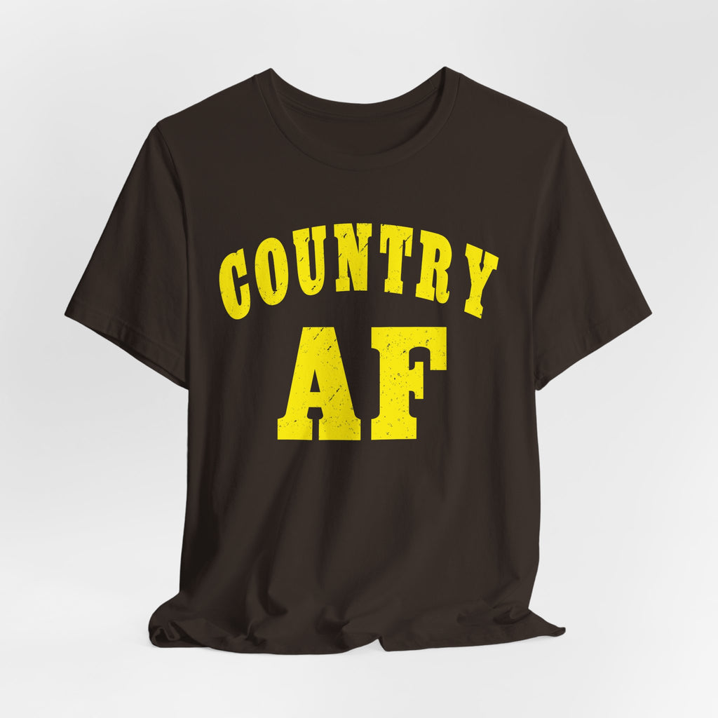 Country AF yellow shirt product photo – standout country tee for farm lovers