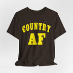 Country AF yellow shirt product photo – standout country tee for farm lovers