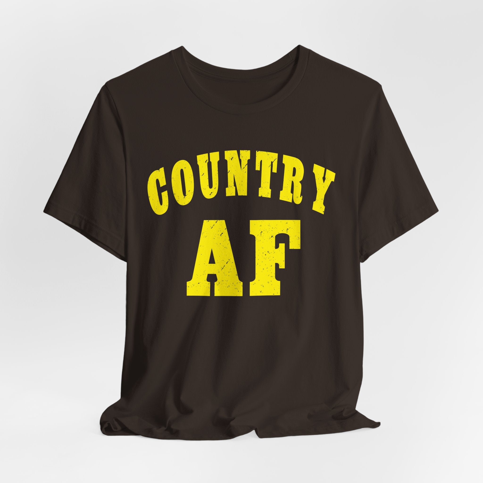 Country AF yellow shirt product photo – standout country tee for farm lovers