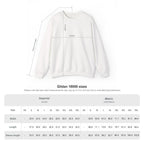 Gildan 18000 size chart with width, length and sleeve measurements in inches and centimetres