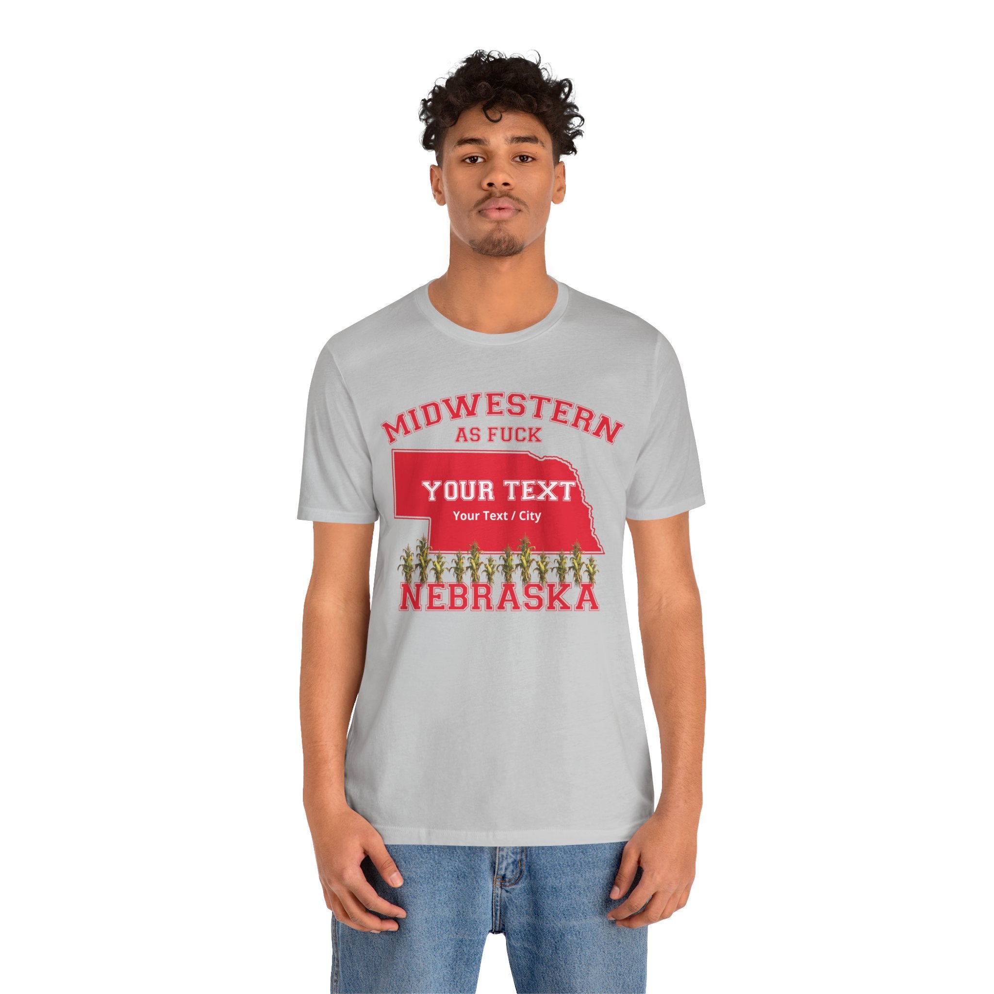 Personalized Nebraska Midwestern As Fuck T-Shirt | Custom Nebraska State Shirt with Your Text | Nebraska Gift | No Filter Edition | Bella + Canvas Tee