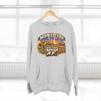 Heather grey Kansas AF hoodie on a hanger with the sunflower sunset badge